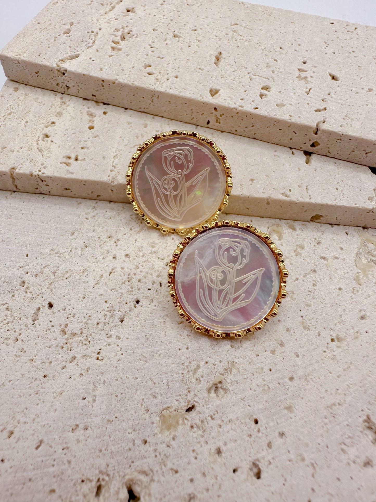 Emma Pick Vintage Shell Carving Rose Stud Earrings