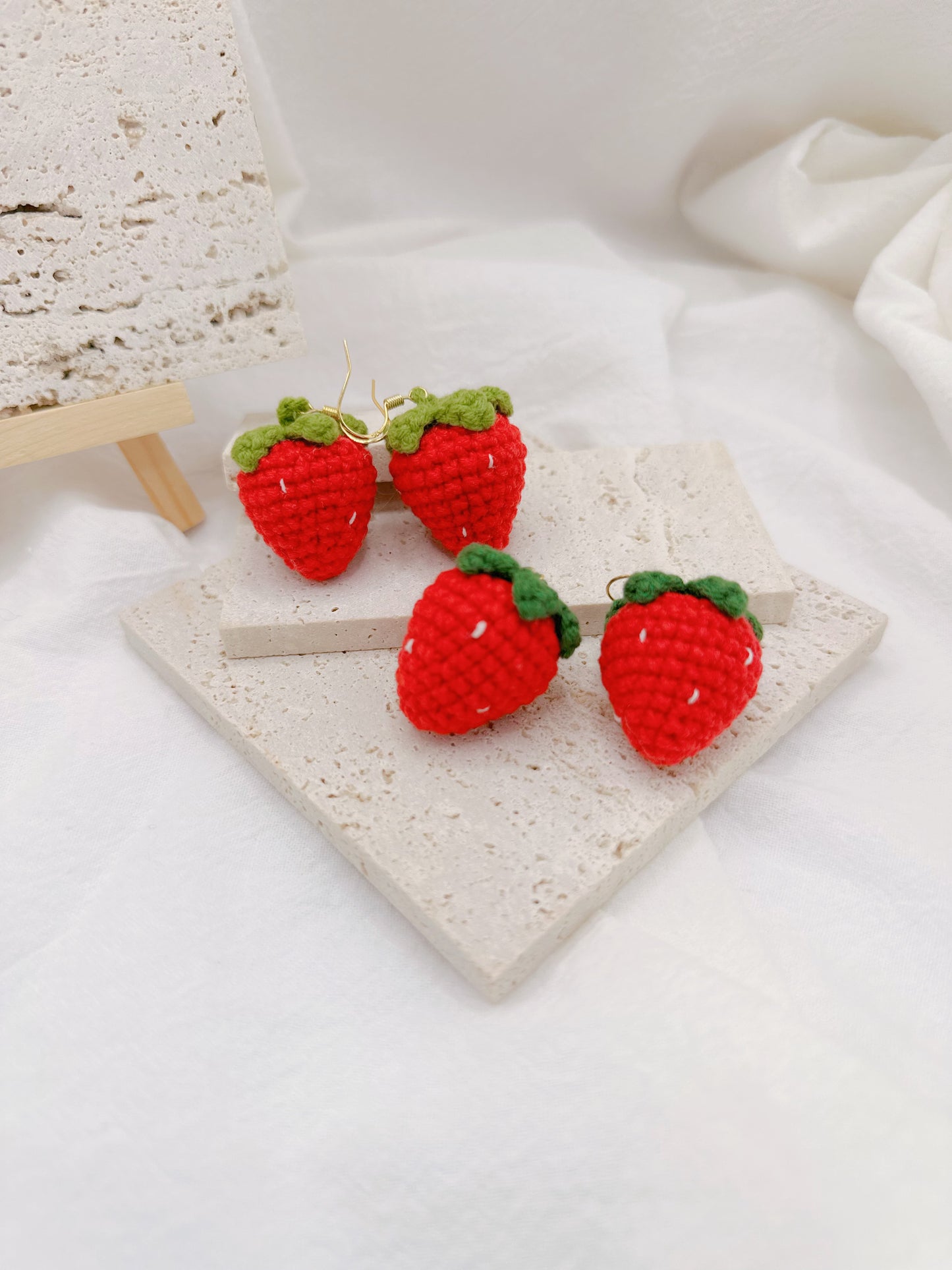 Emma Original Crocheted Strawberry Drop Earrings