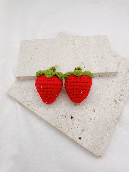 Emma Original Crocheted Strawberry Drop Earrings